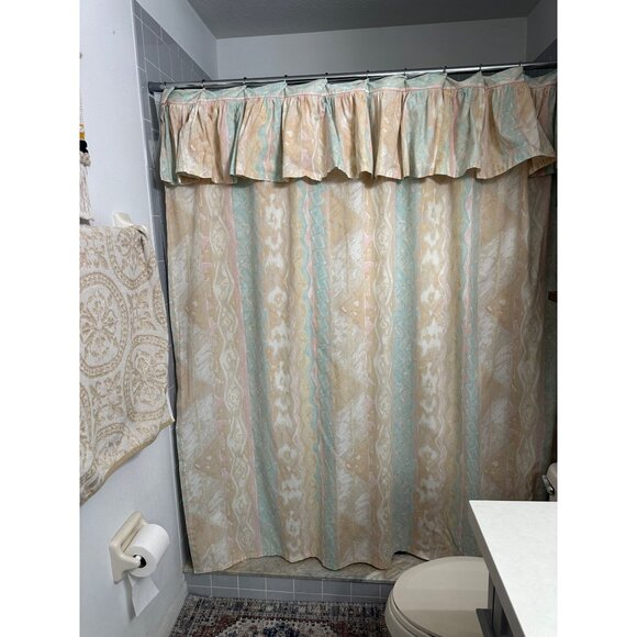 VTG Croscill Home Fashions Watercolor Shower Curtain Ruffle valance Fabric boho - Picture 5 of 11